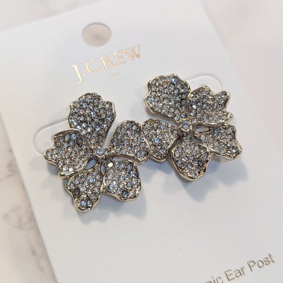 J.Crew Factory Crystal Flower Statement Earrings - Picture 1 of 6